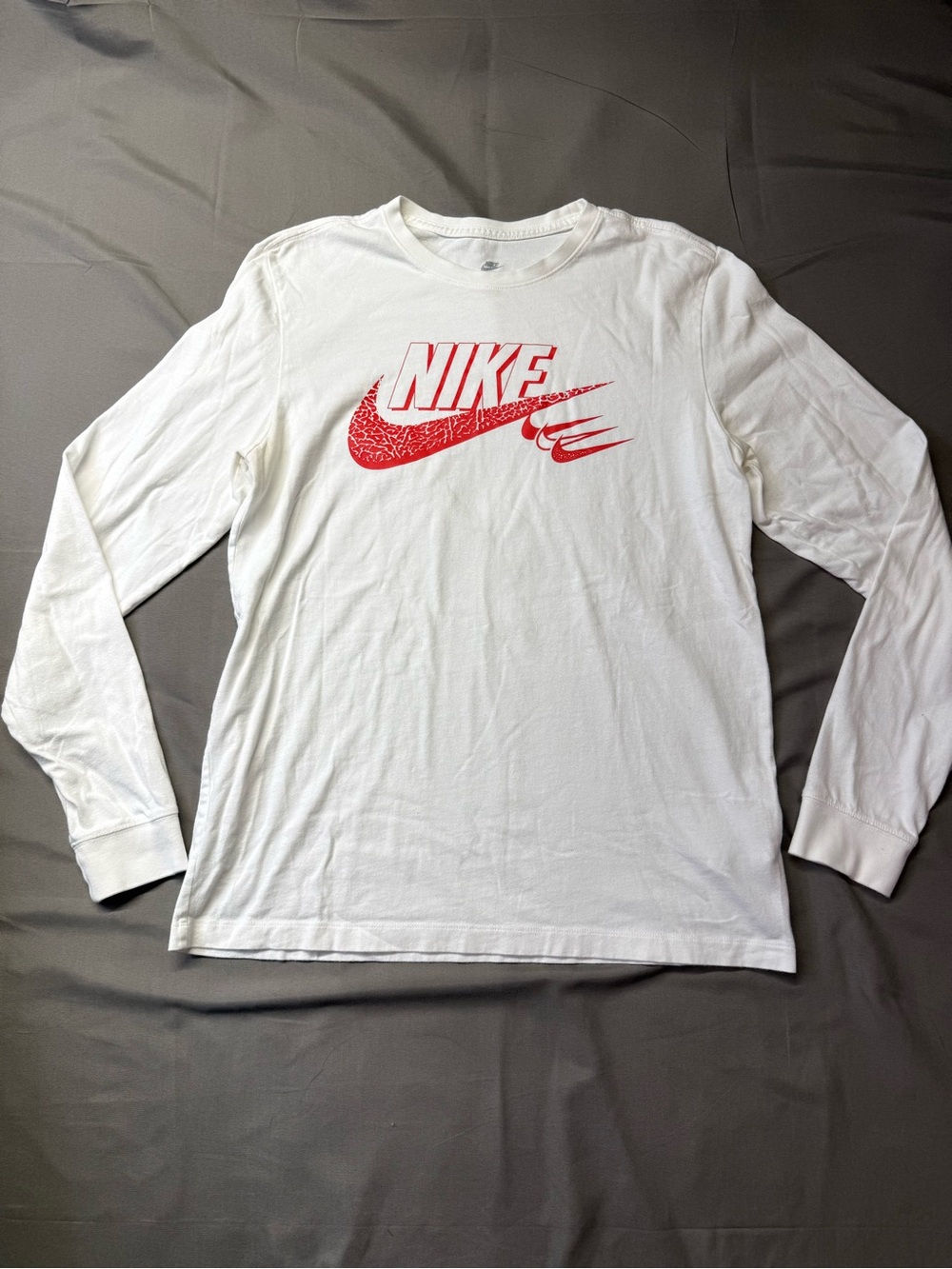 Nike Boys White Long-Sleeve Logo Shirt with Red Swoosh